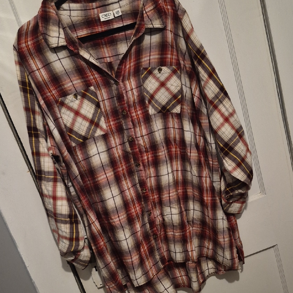 Cato Red and White Plaid Button Down Shirt